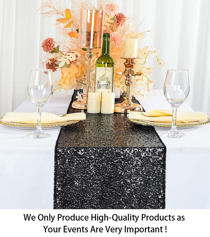 ShiDianYi 14" x 108" Black-Sequin Wedding Table Runner - Glitter, Halloween Decoration - Image 1